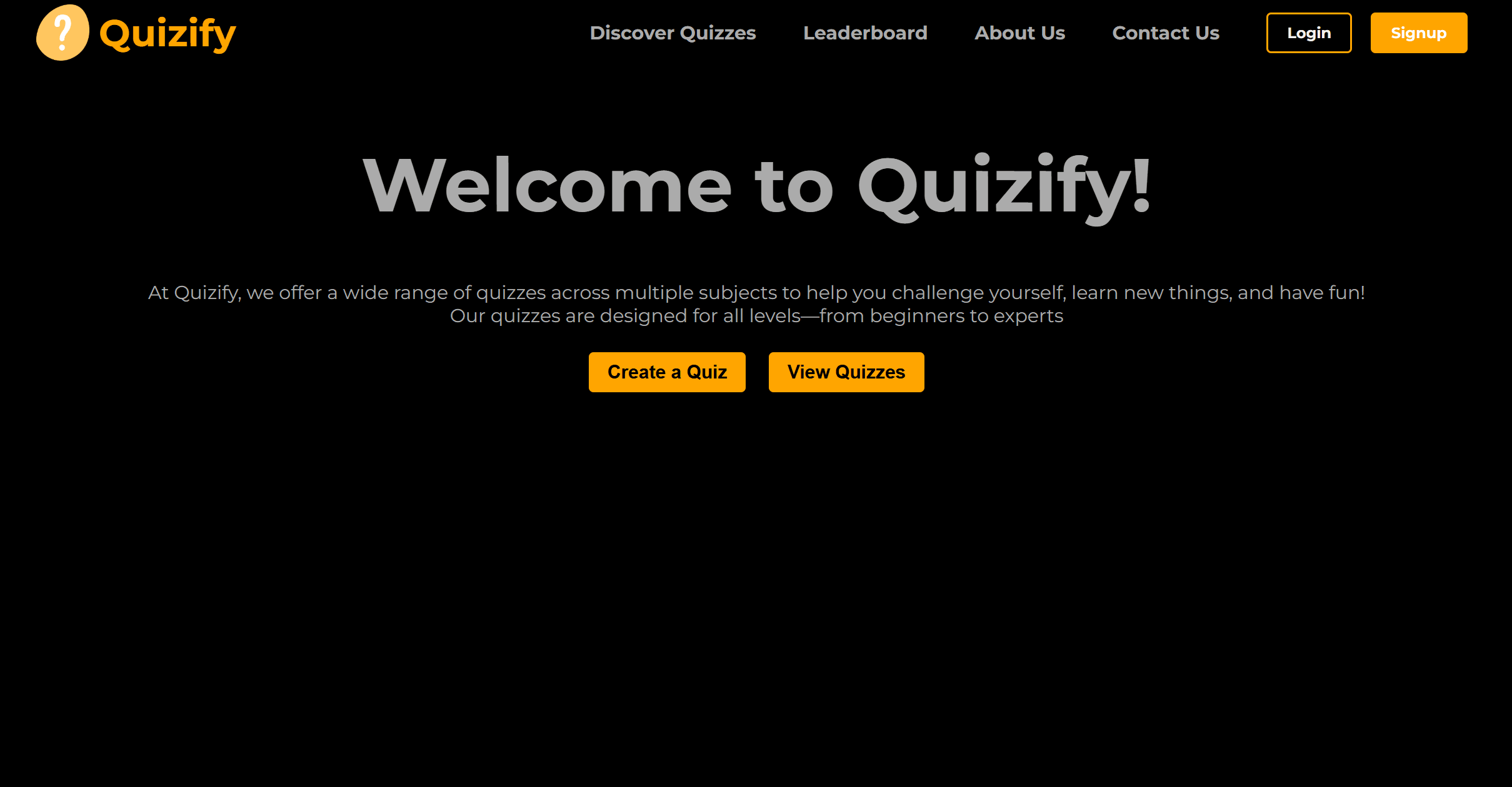 Quizify dynamic quiz portal interface with adaptive difficulty progression and quiz administration